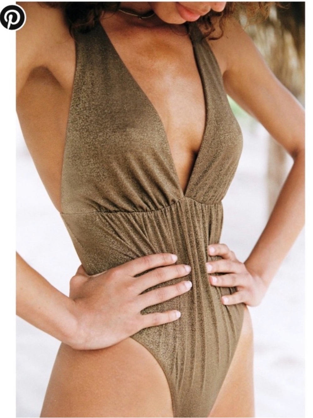 Vitamin A Stella Gold Metallic One Piece Swimsuit Bodysuit XS NWOT